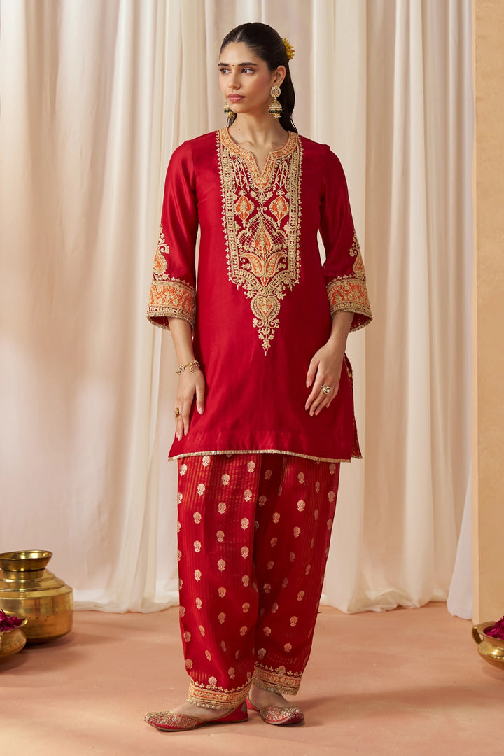 Adeela Deep Red Kurta with Salwar and Dupatta