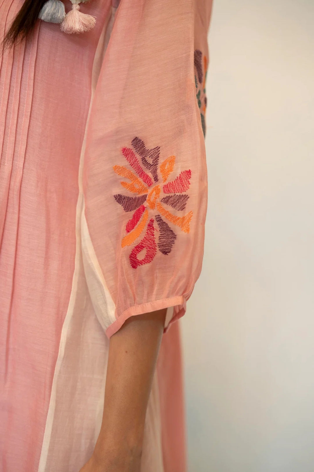 Meher Mul Chanderi Tunic Set in Pink