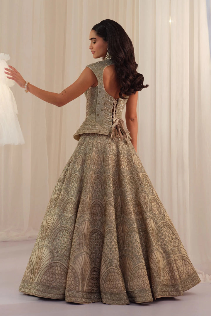Ivory Empress Structured Corset With Lehenga & Dupatta