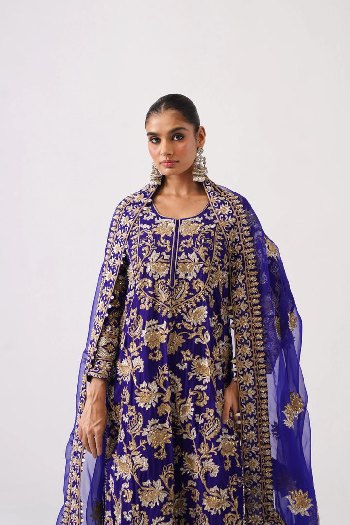 Zaar Bagh - Long Kurta Set - Dark Blue