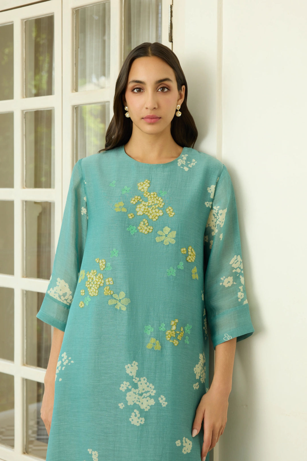 Aqua Floral Applique Co-ord Set
