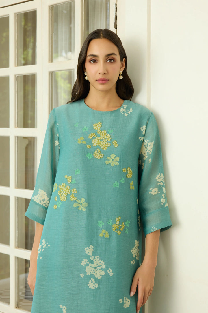 Aqua Floral Applique Co-ord Set