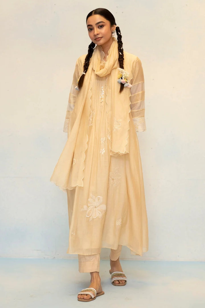 Zara Mul Chanderi Tunic Set in Beige