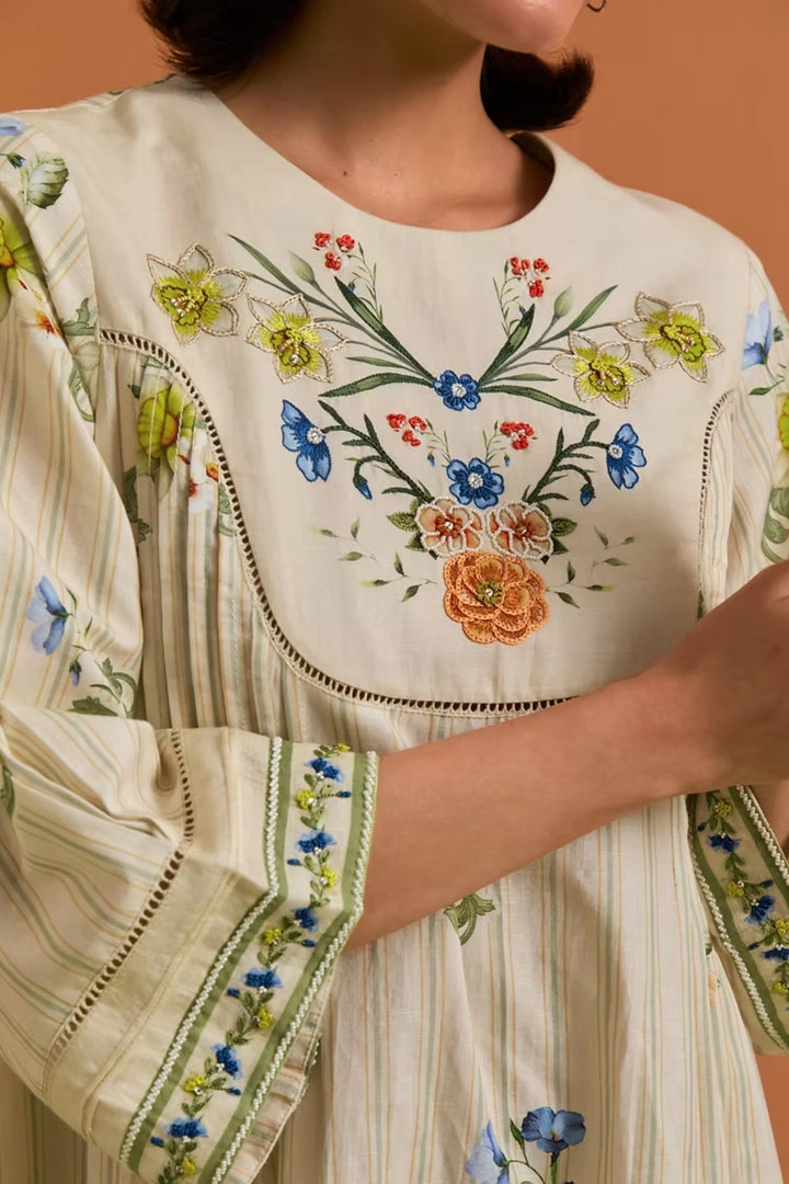 Verdant Yoke Dress-Ivory