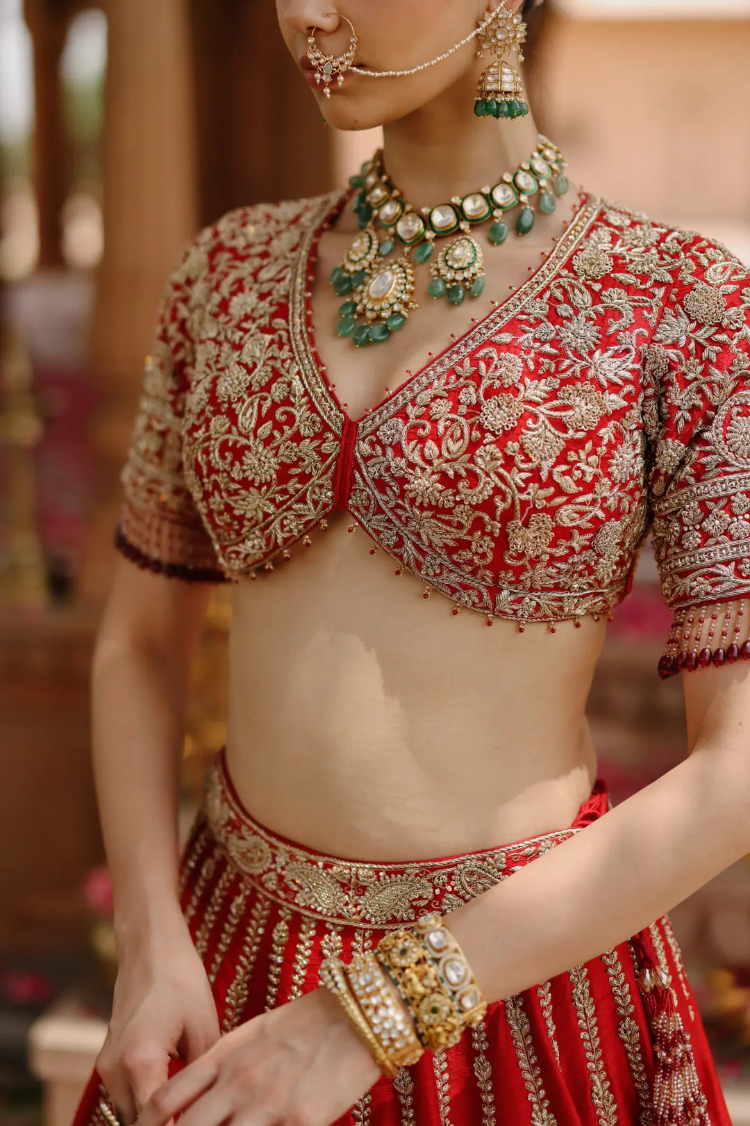 Roha - Deep Red Lehenga Set with Blouse & Dupatta