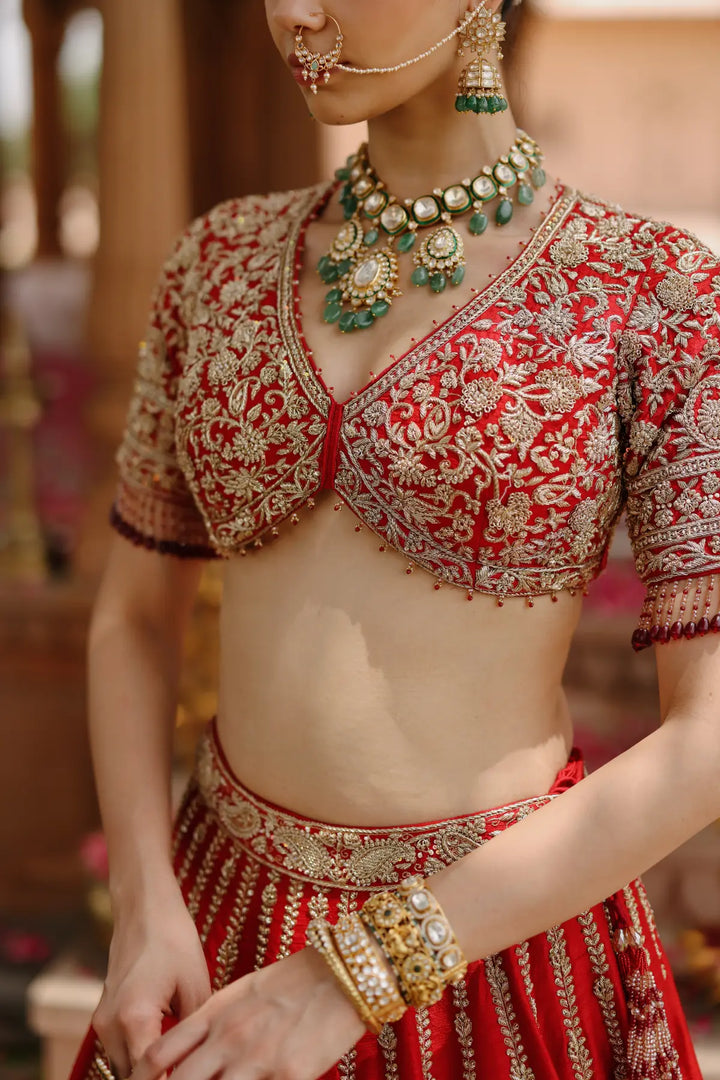 Roha - Deep Red Lehenga Set with Blouse & Dupatta
