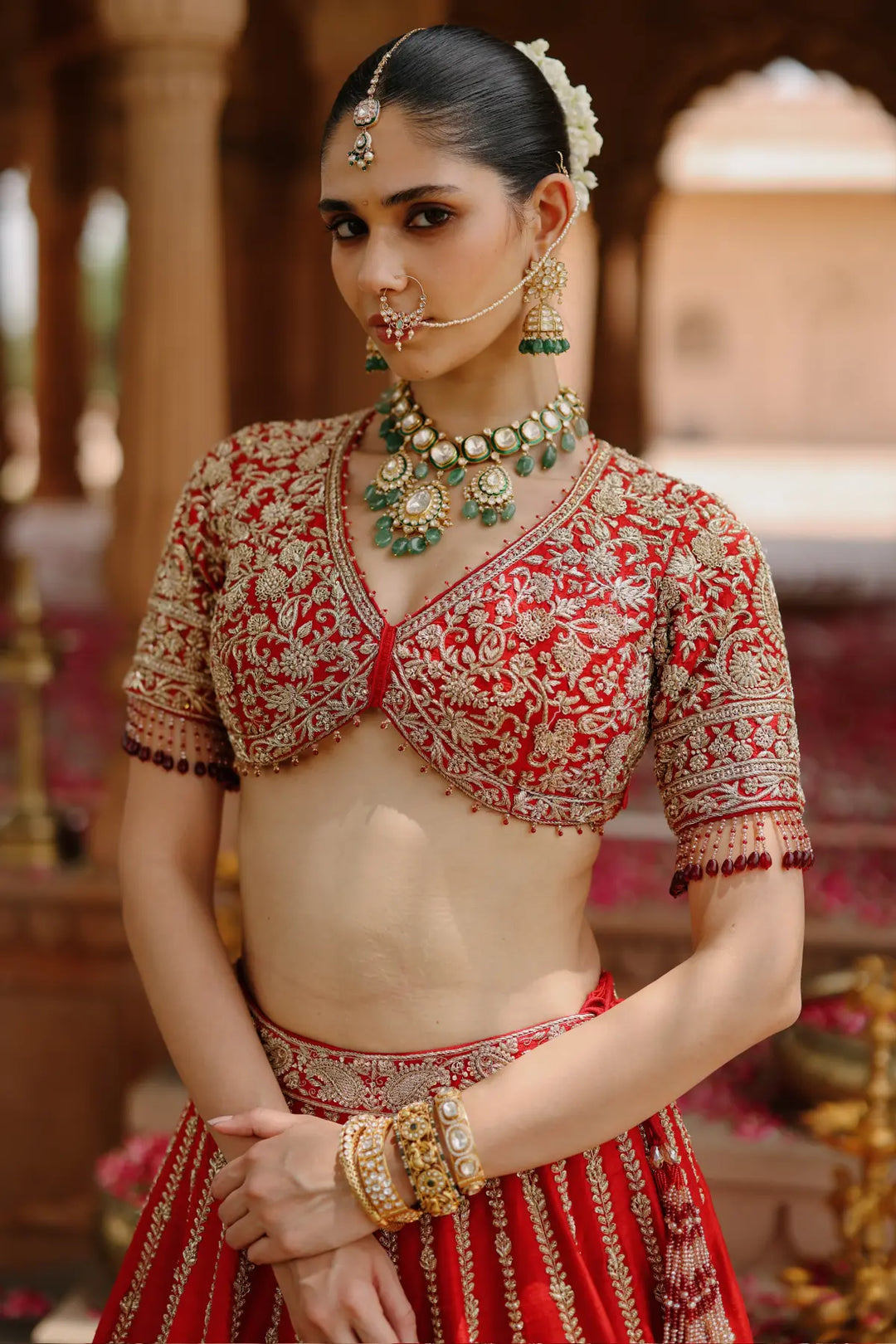 Roha - Deep Red Lehenga Set with Blouse & Dupatta