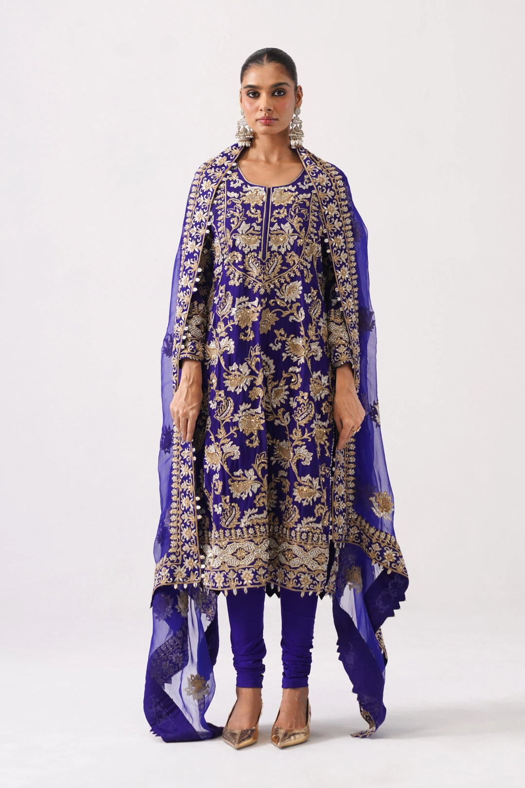 Zaar Bagh - Long Kurta Set - Dark Blue