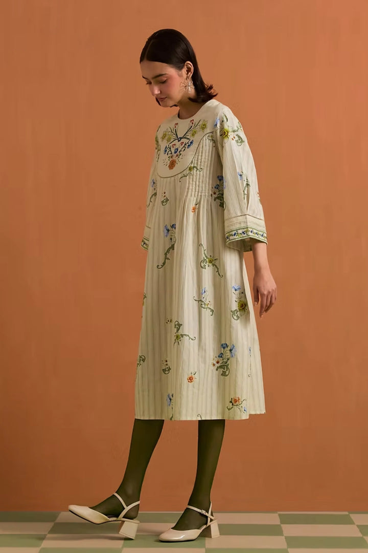 Verdant Yoke Dress-Ivory