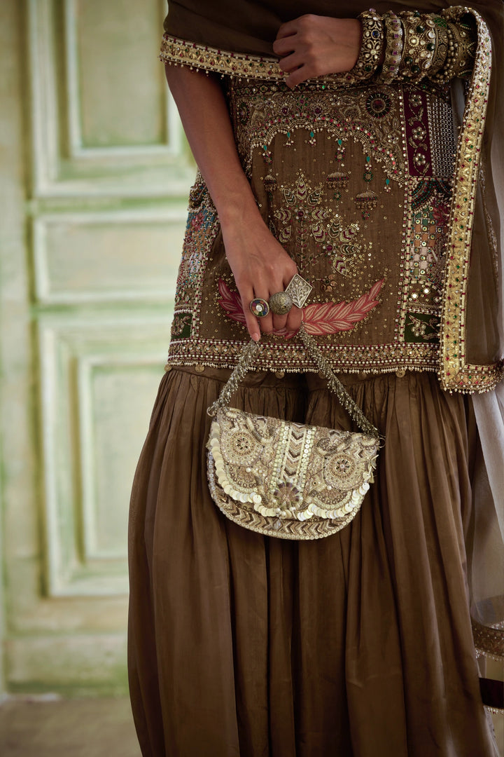 Rangrez Flapover Clutch - Pewter Silver