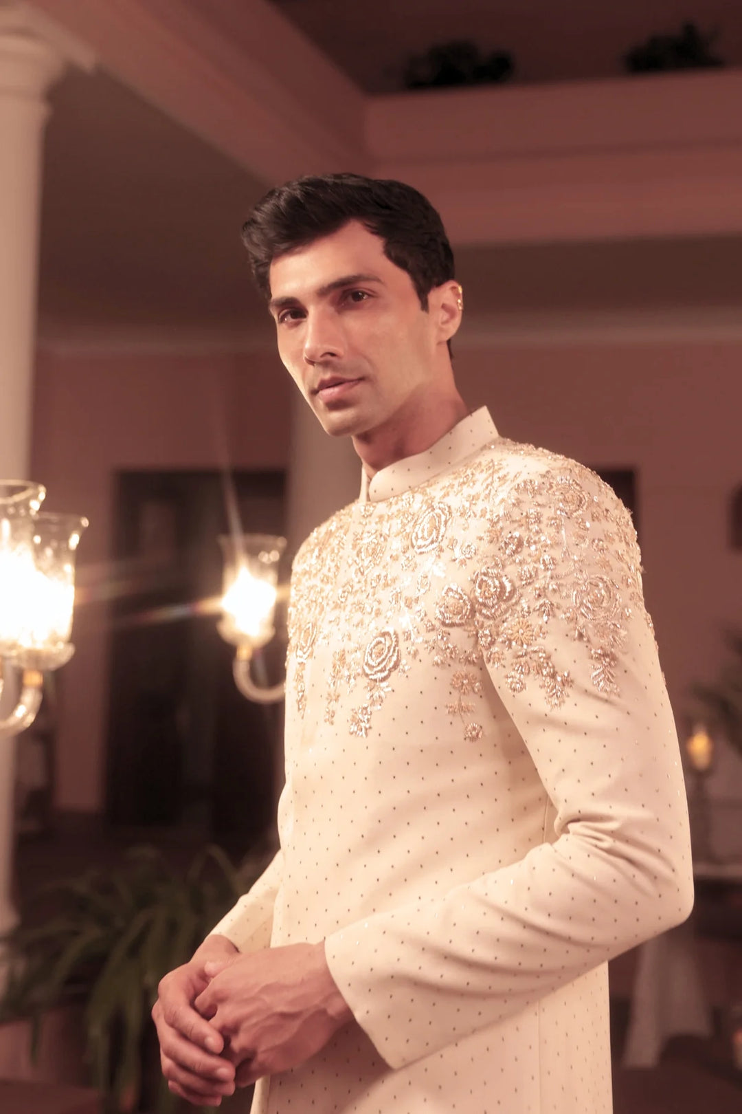 Ivory Pure & Premium Georgette Mukaish & Zardozi Sherwani
