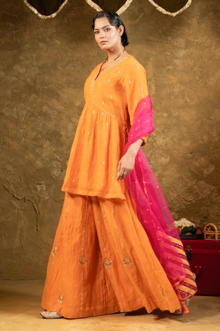 Orange High Slit Sharara Set