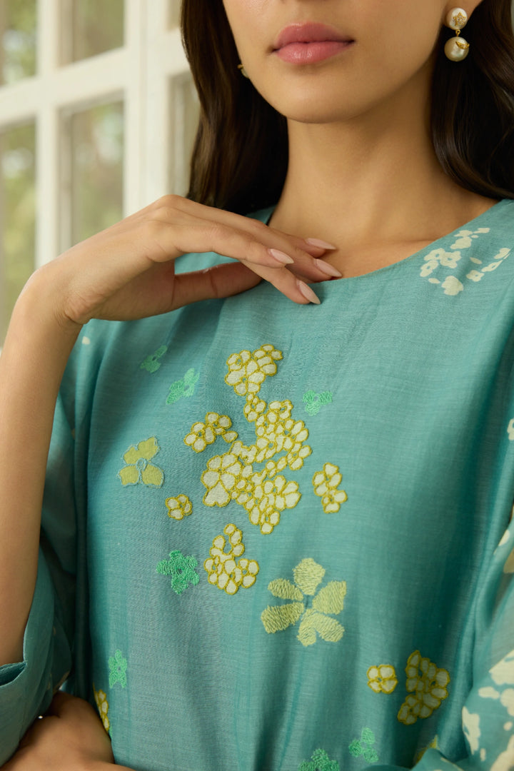 Aqua Floral Applique Co-ord Set