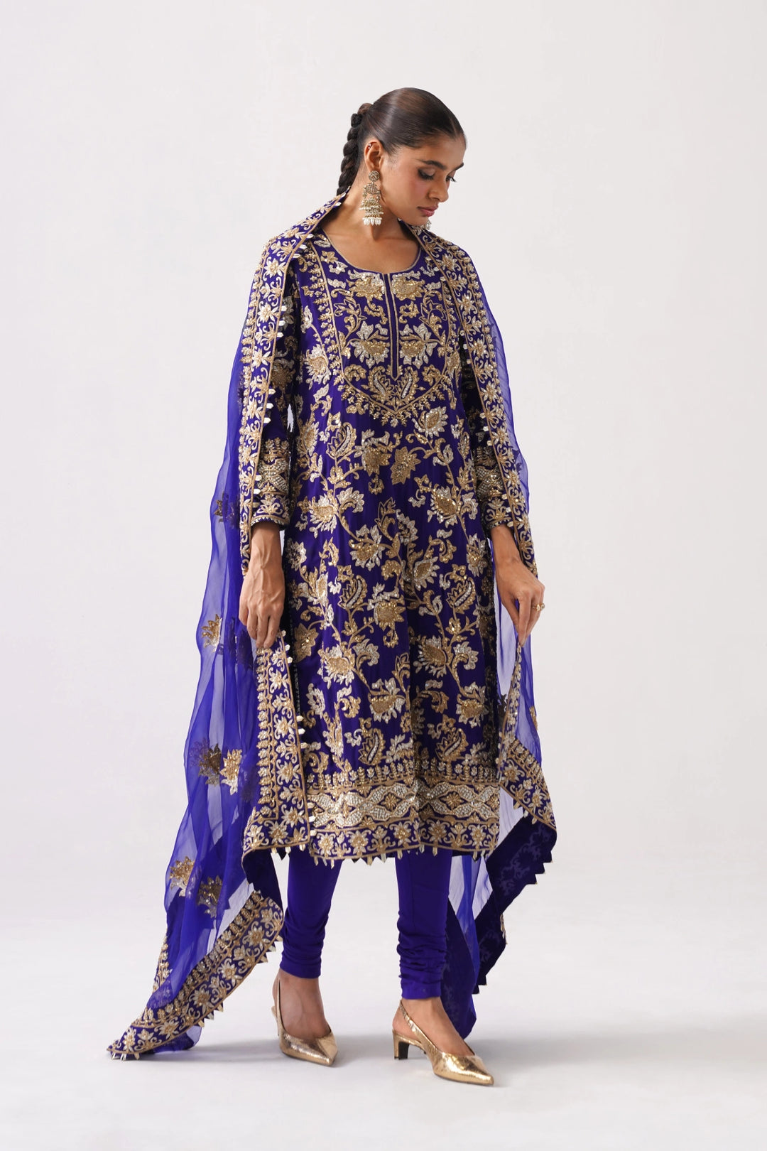 Zaar Bagh - Long Kurta Set - Dark Blue