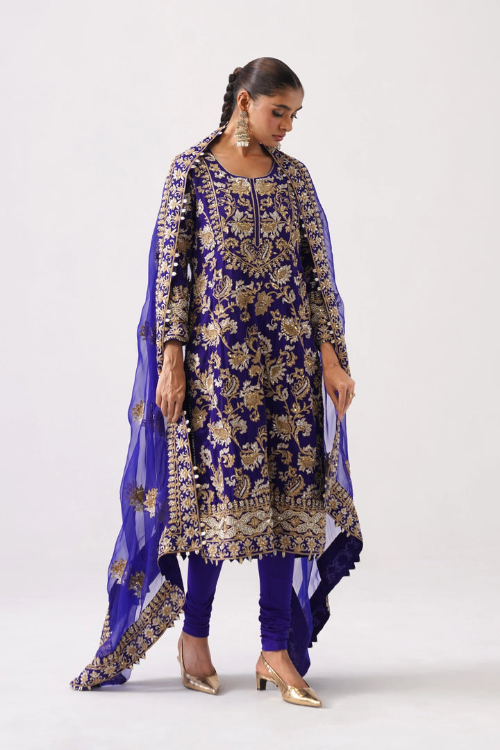 Zaar Bagh - Long Kurta Set - Dark Blue