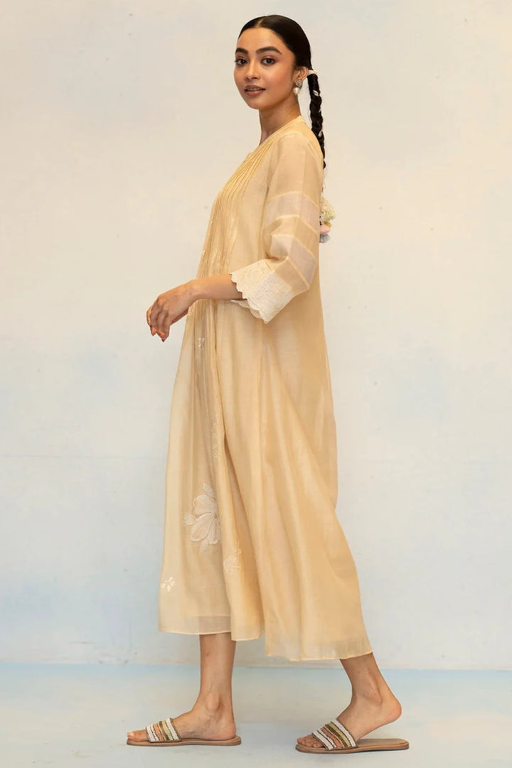 Zara Mul Chanderi Tunic Set in Beige