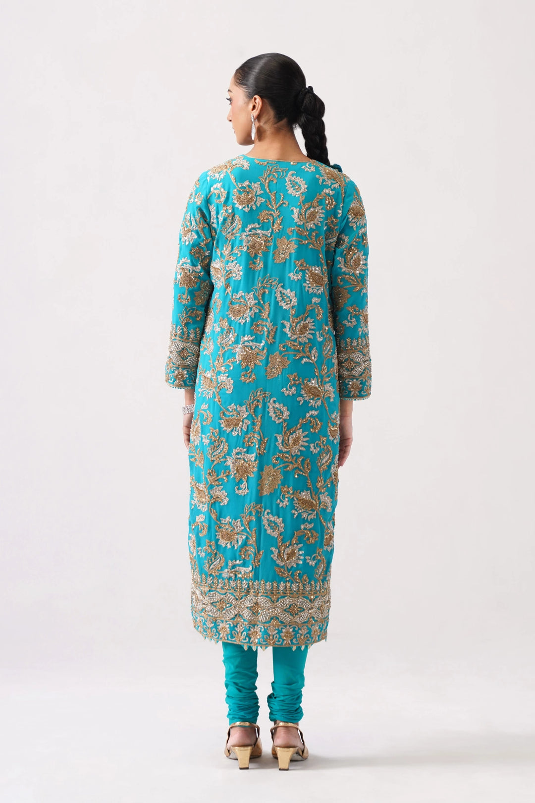 Zaar Bagh - Long Kurta Set - Teal Blue