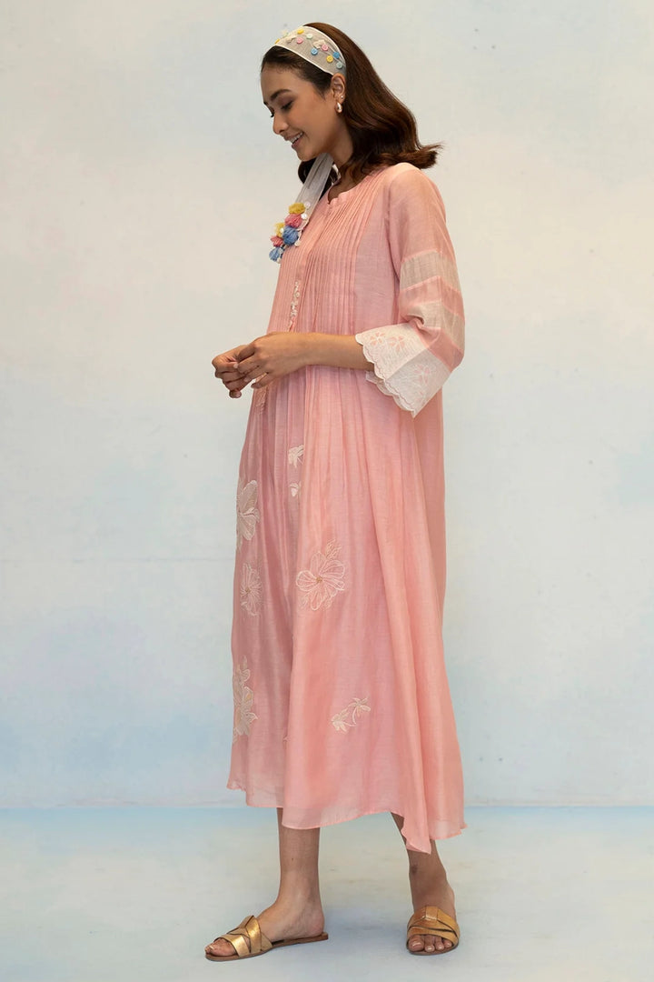 Zara Mul Chanderi Tunic Set in Pink