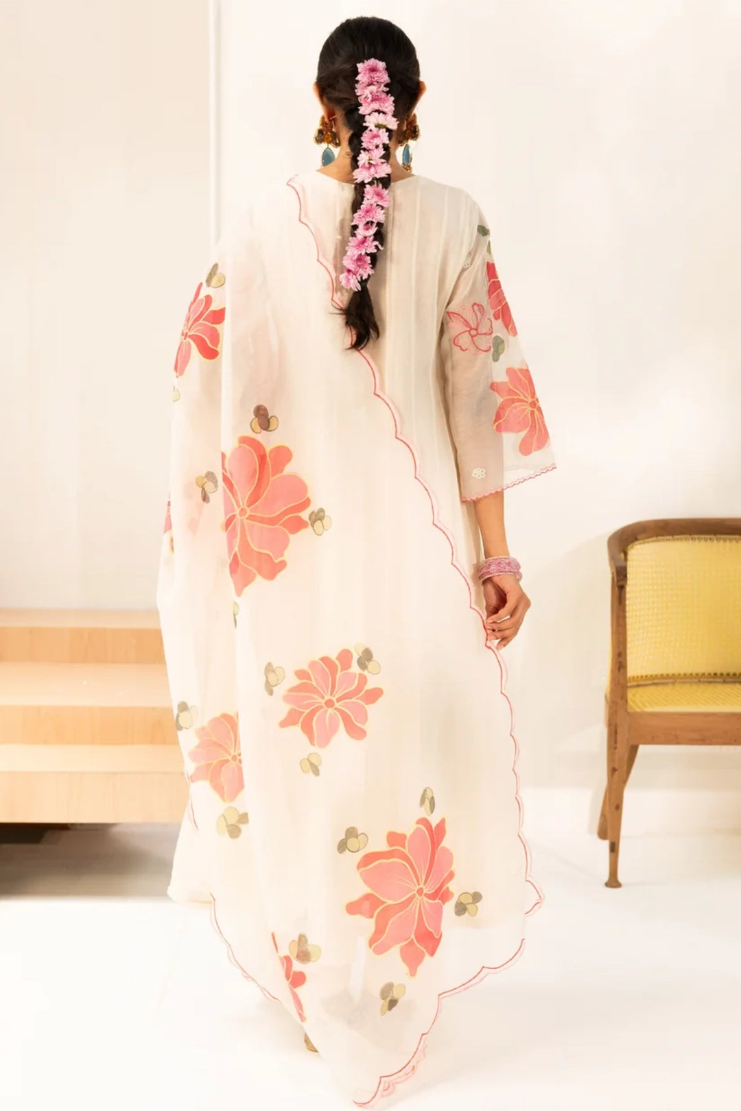 Zoya Mul Chanderi Anarkali Set in Off-White