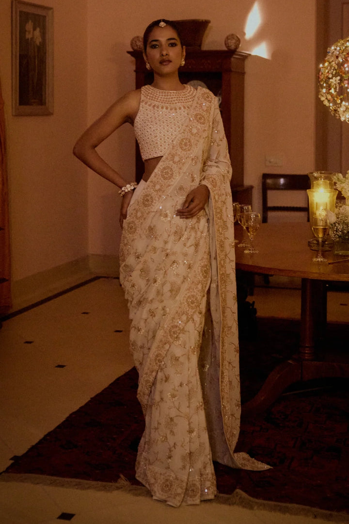 Ivory Pure & Premium Georgette Chikankari Saree