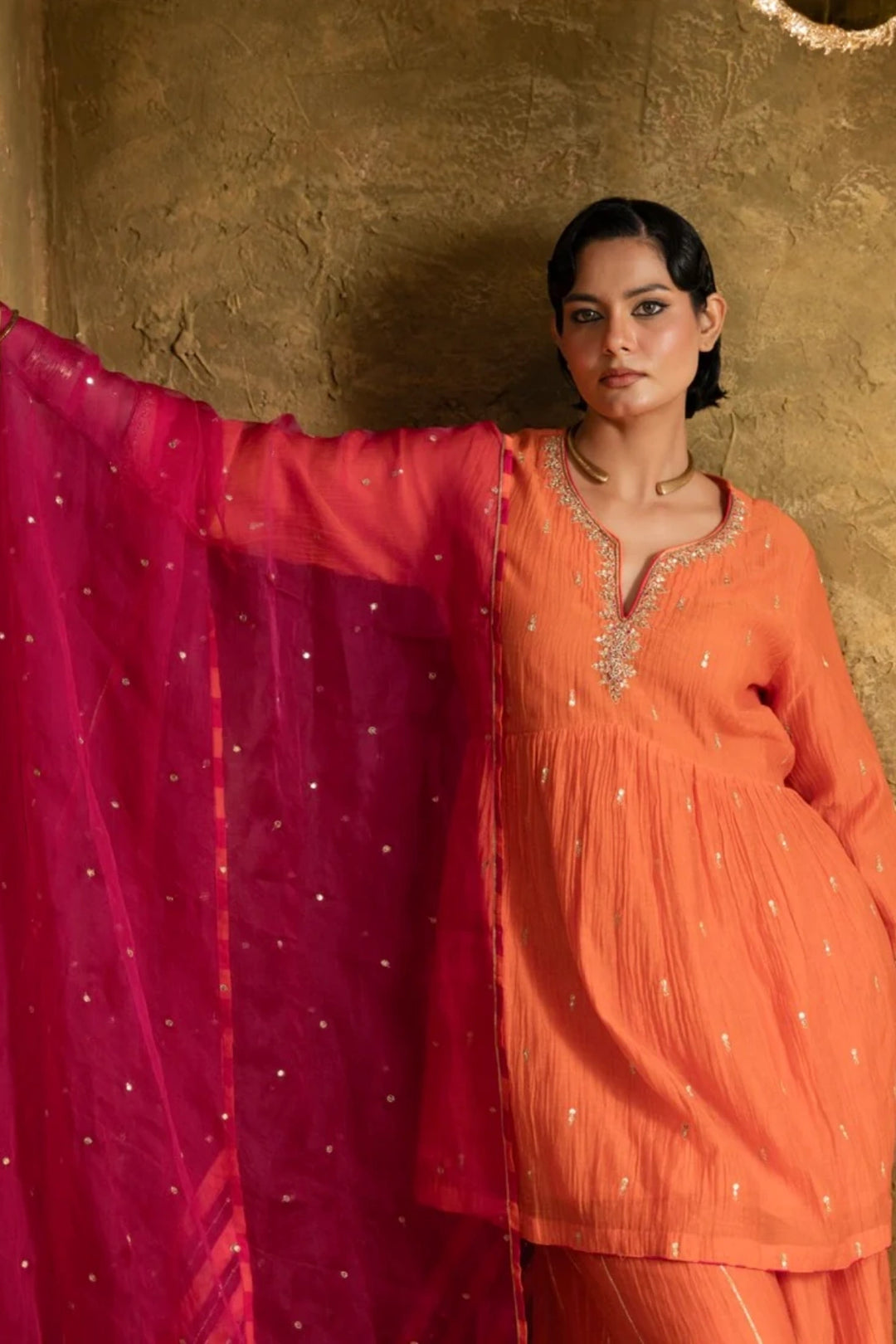 Orange High Slit Sharara Set