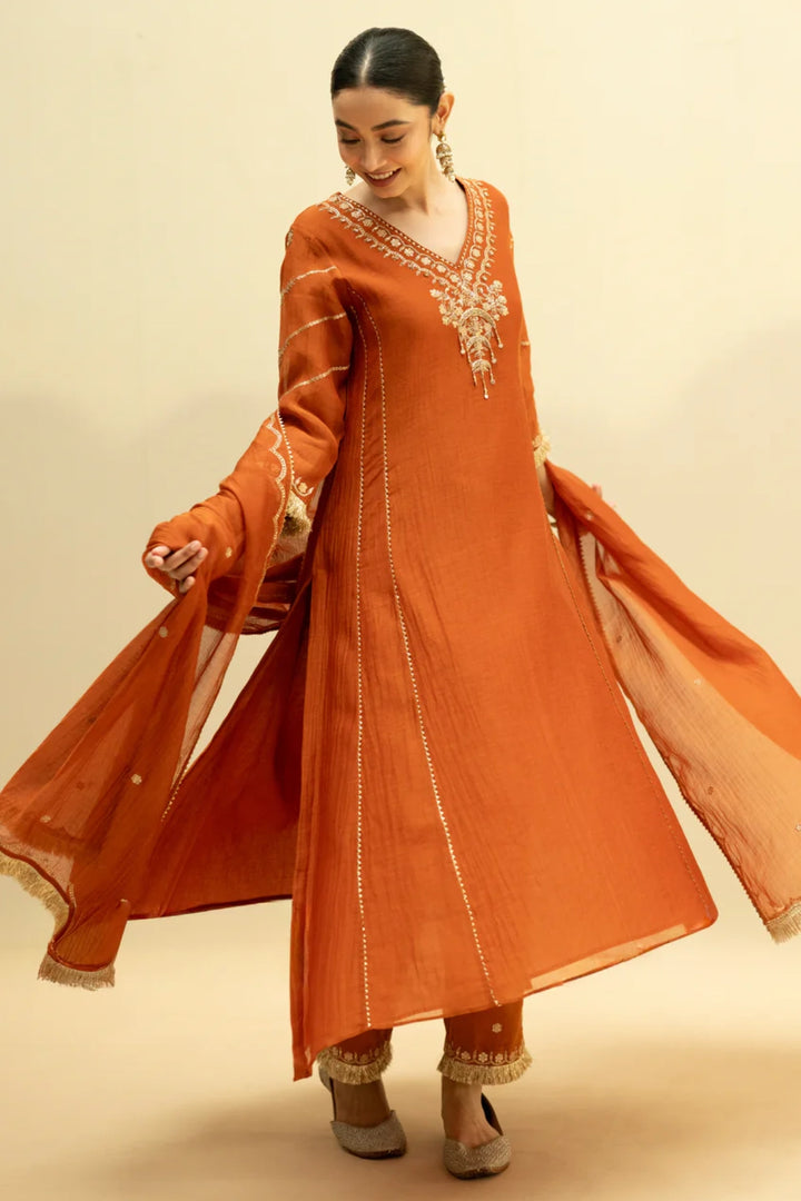 Chaandbali Mul Chanderi Aline Kurta Set