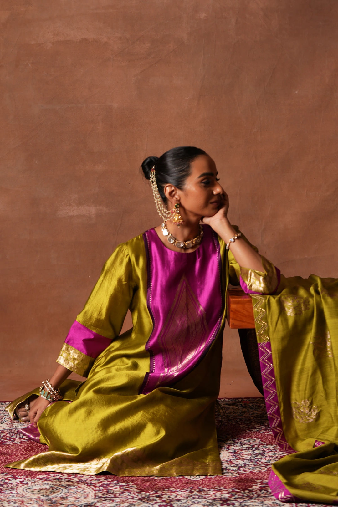 The Lime Green Panelled Kurta Set