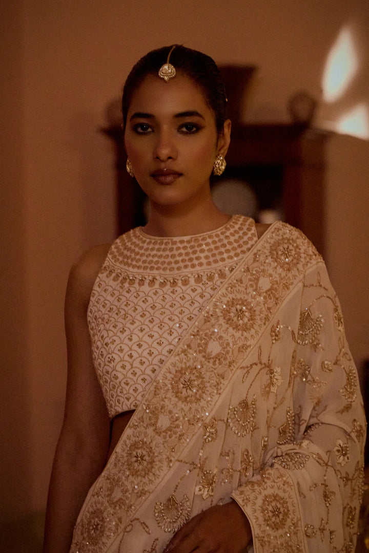 Ivory Pure & Premium Georgette Chikankari Saree