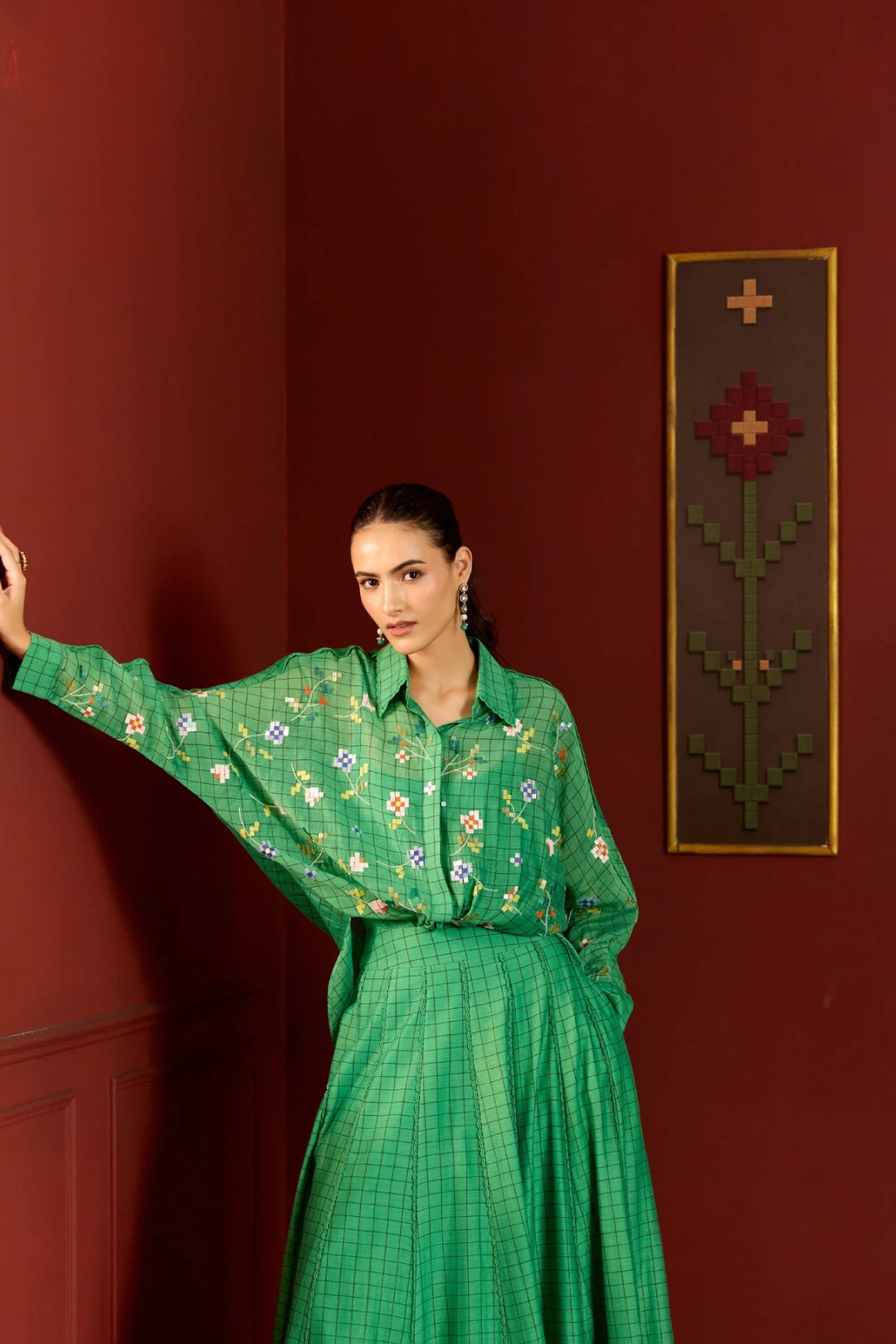Green Chanderi Skirt