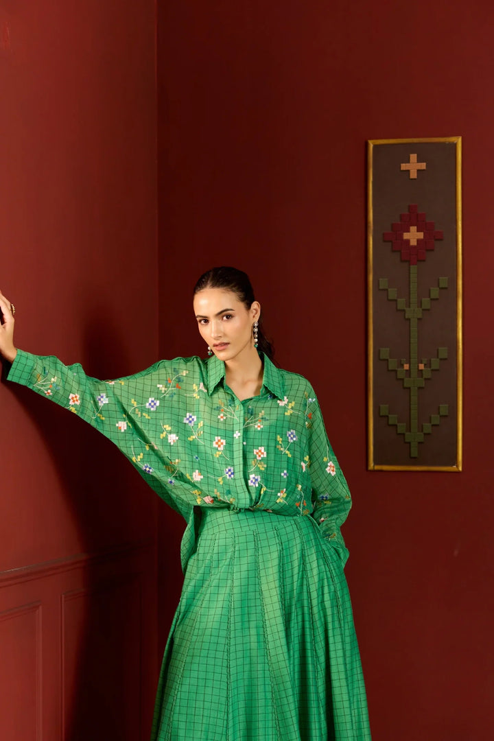 Green Chanderi Skirt