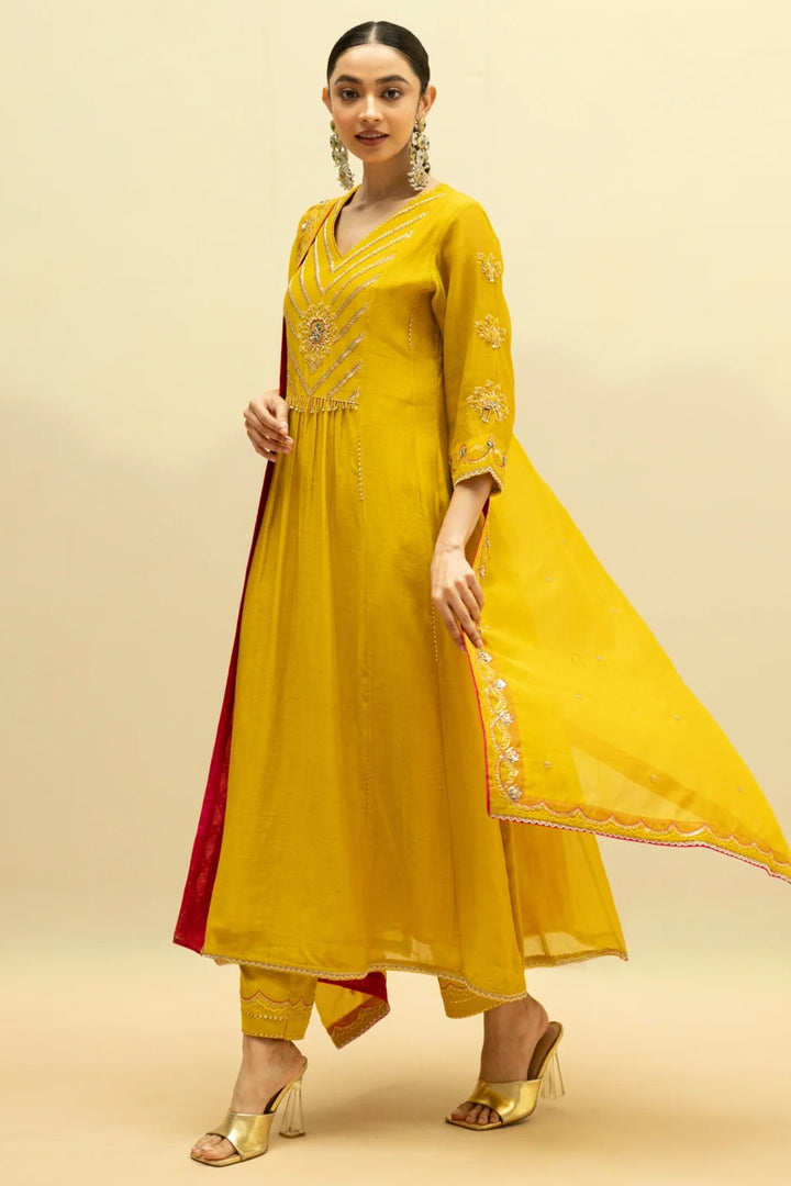 Jhoomar Mul Chanderi Aline Kurta Set