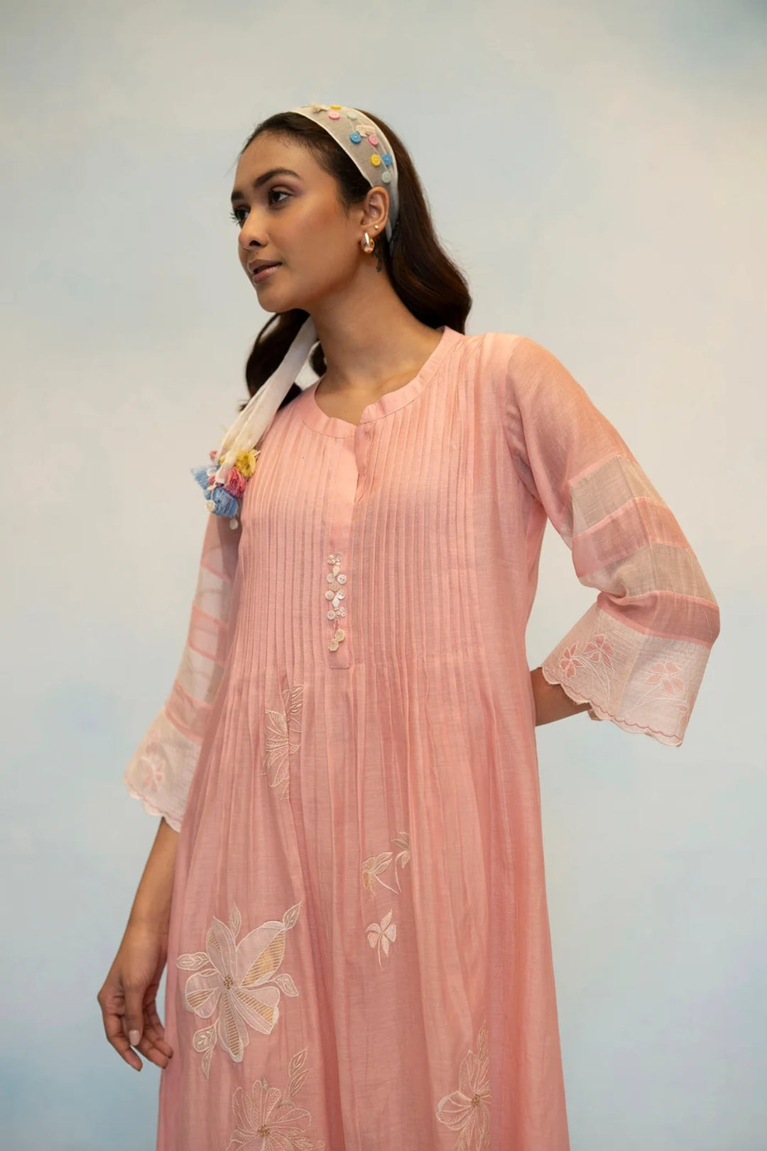 Zara Mul Chanderi Tunic Set in Pink