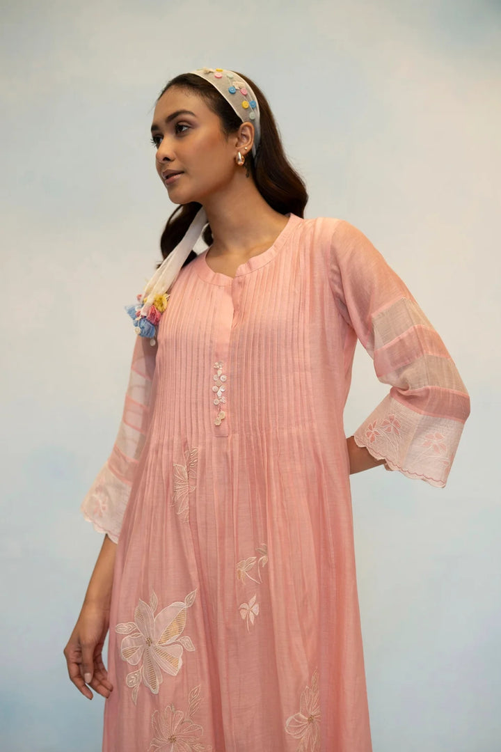Zara Mul Chanderi Tunic Set in Pink
