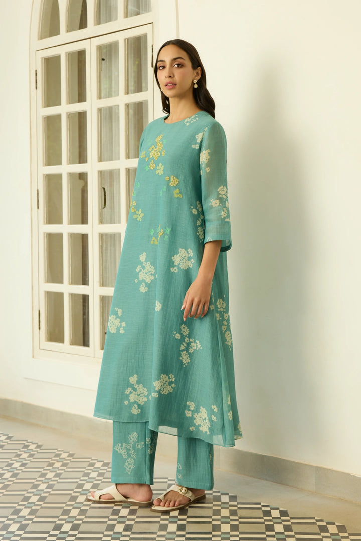 Aqua Floral Applique Co-ord Set