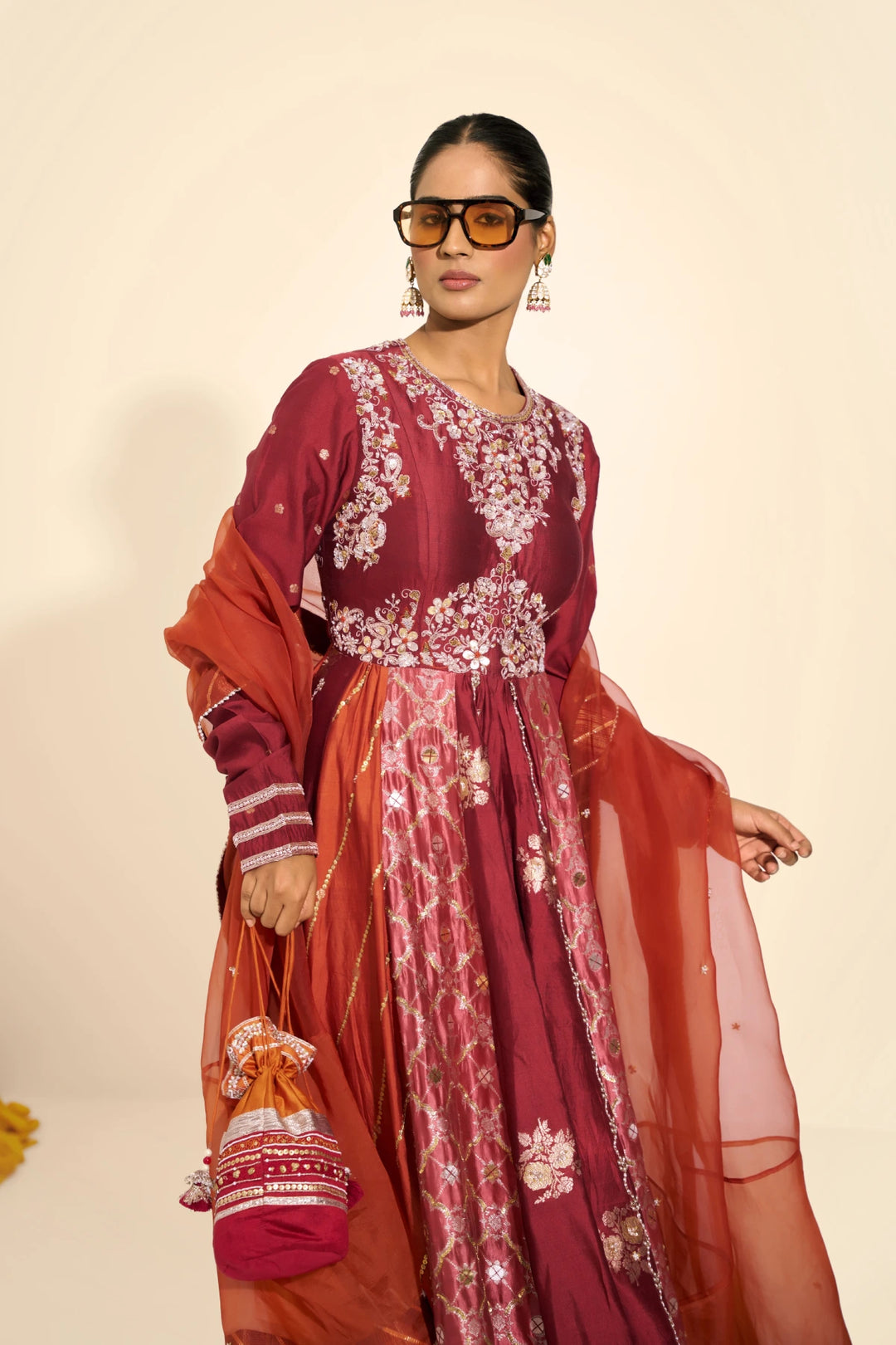 Front open anarkali set