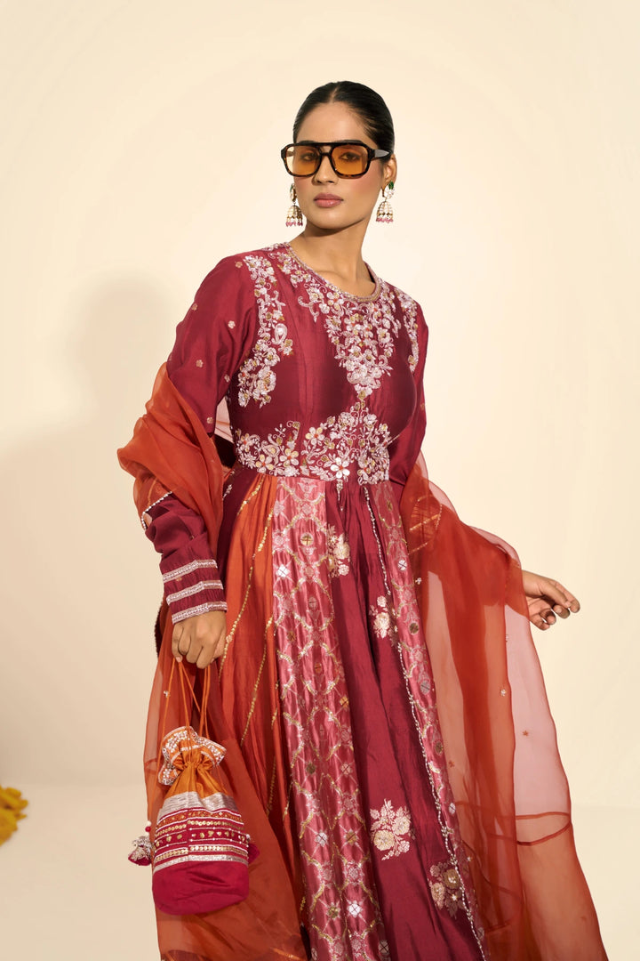 Front open anarkali set