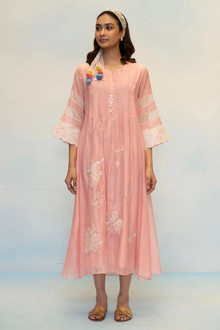 Zara Mul Chanderi Tunic Set in Pink