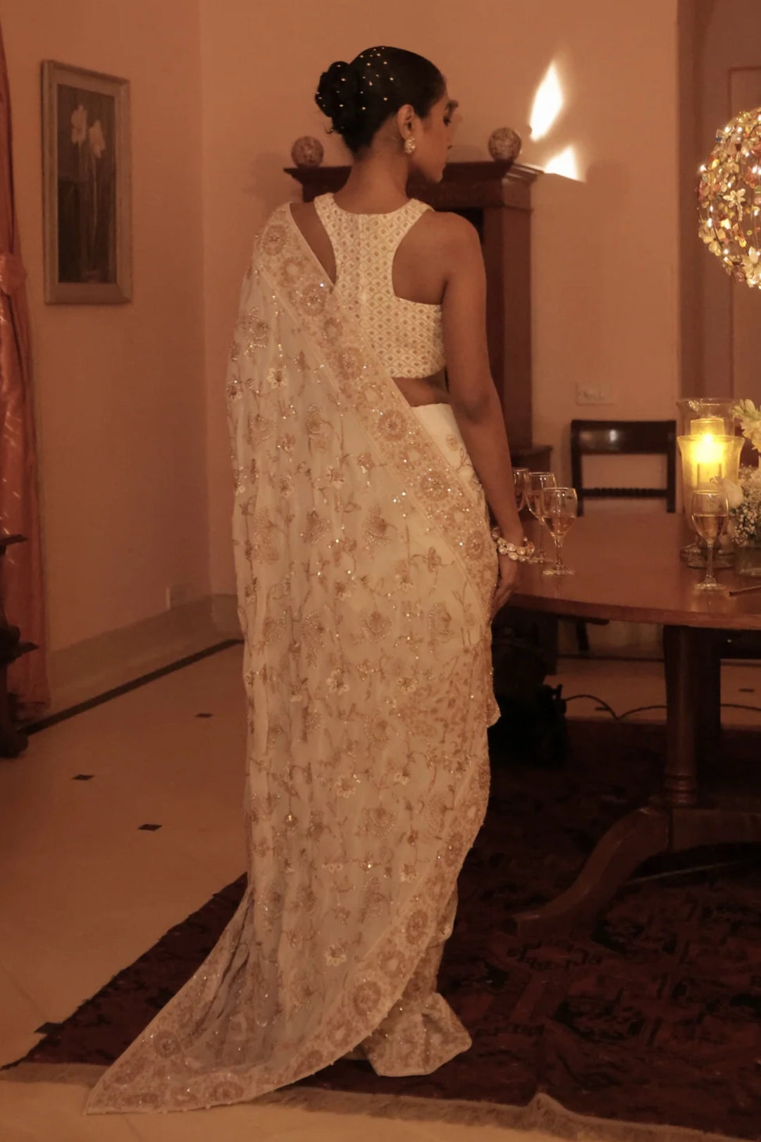 Ivory Pure & Premium Georgette Chikankari Saree