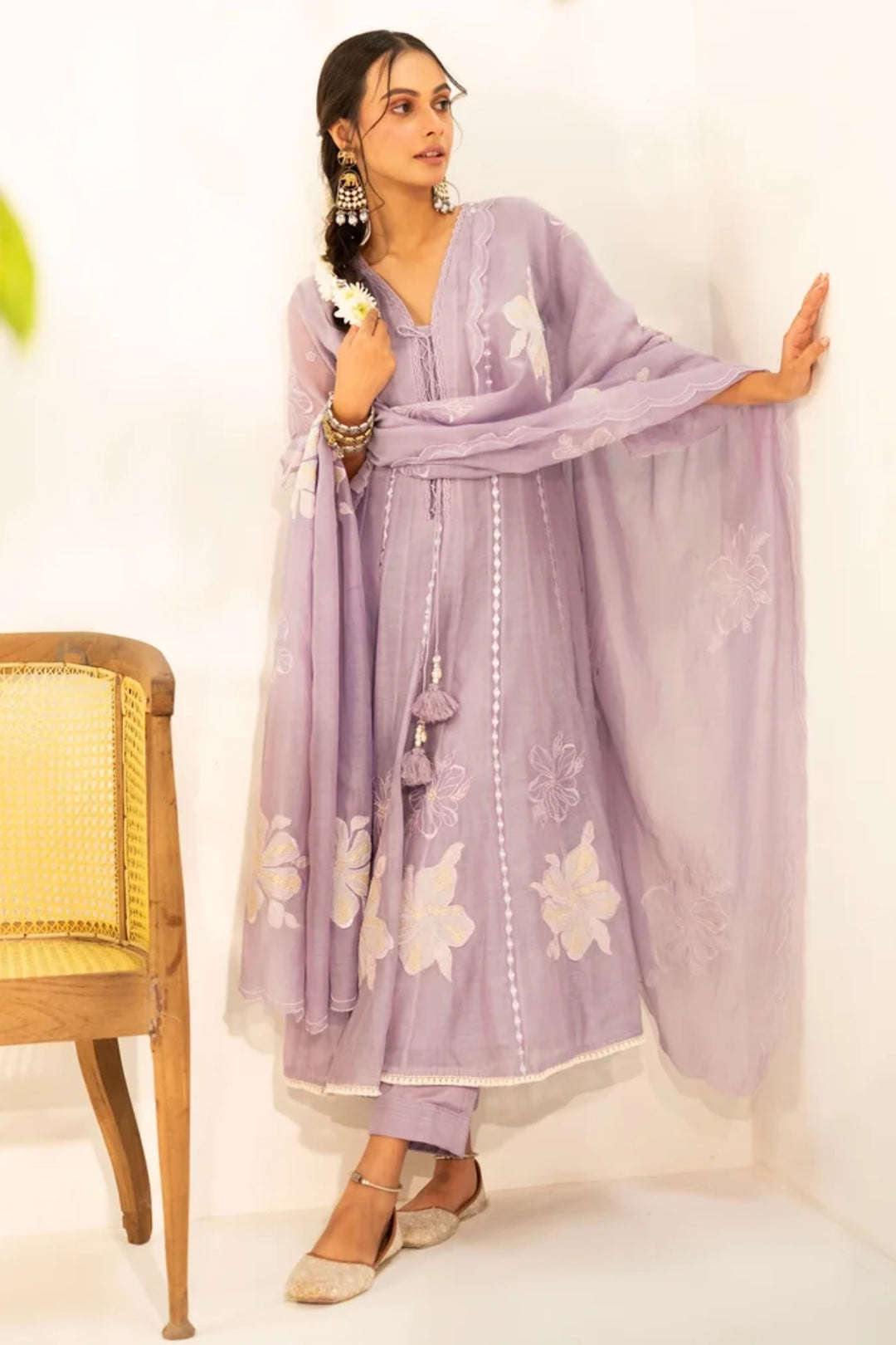 Zara Mul Chanderi Anarkali Set