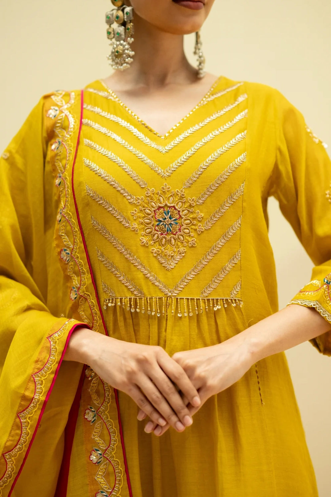 Jhoomar Mul Chanderi Aline Kurta Set