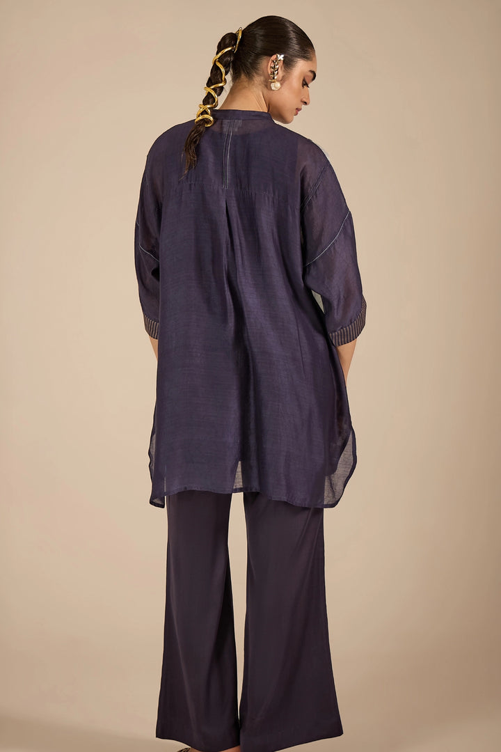 Blue Floral Applique Kimono Pant Set