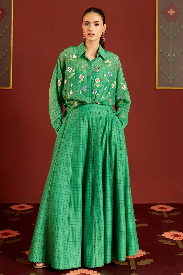 Green Chanderi Skirt