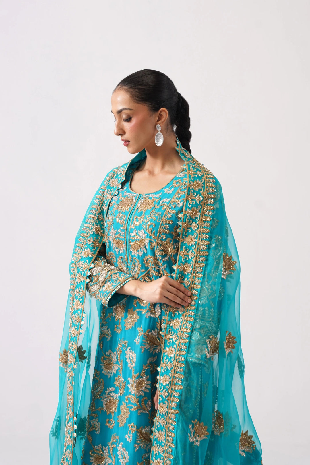 Zaar Bagh - Long Kurta Set - Teal Blue