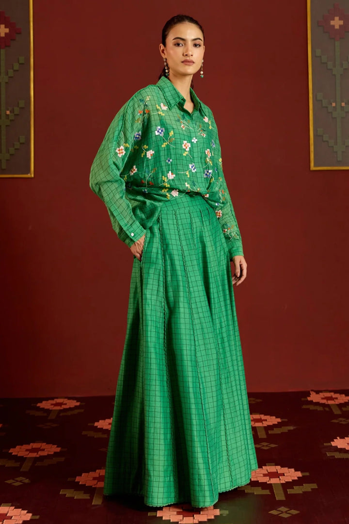 Green Chanderi Skirt