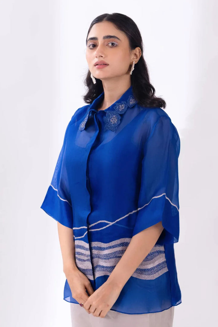 Blue Organza Wave Shirt