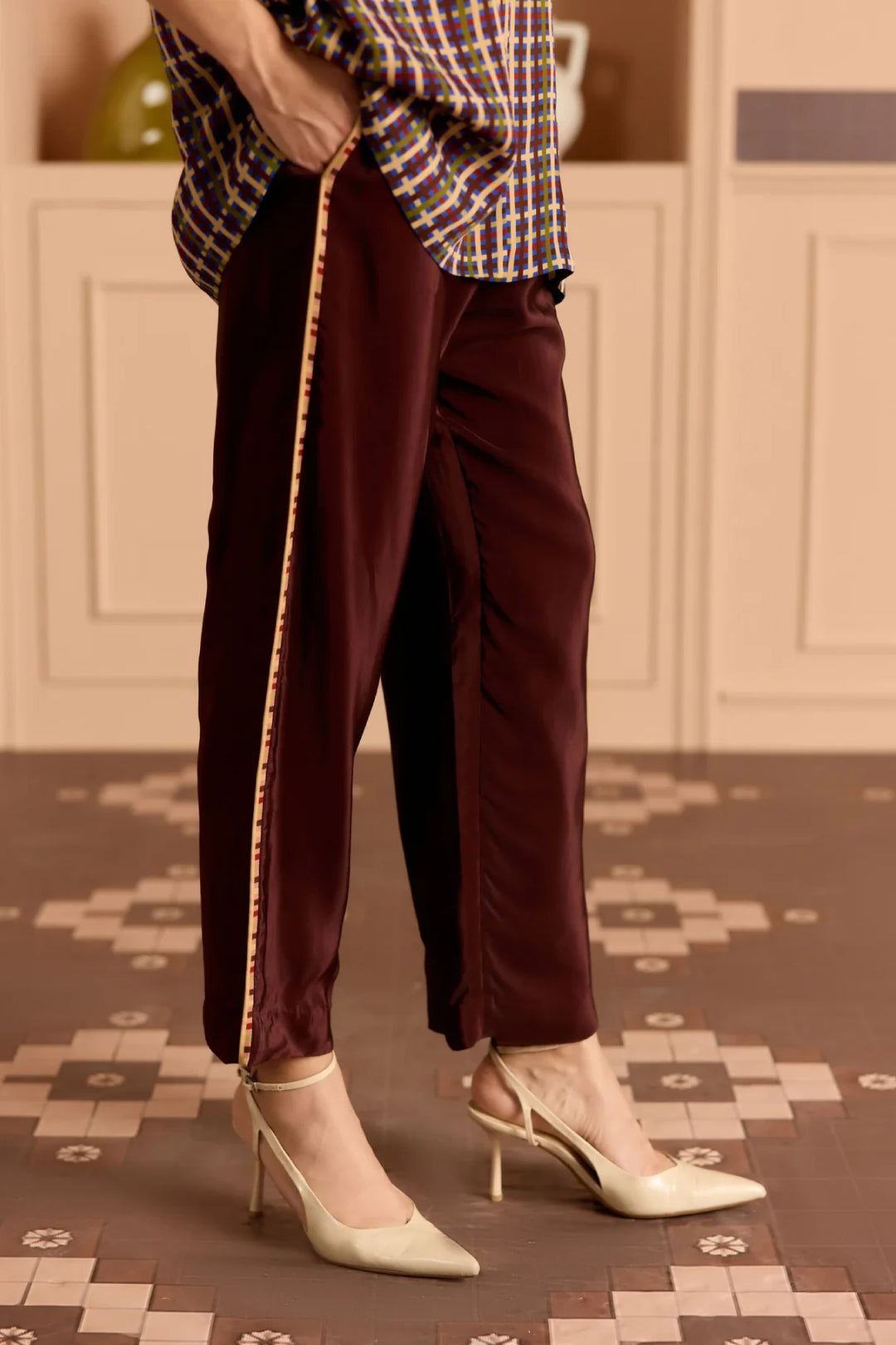 Burgandy Solid Pants