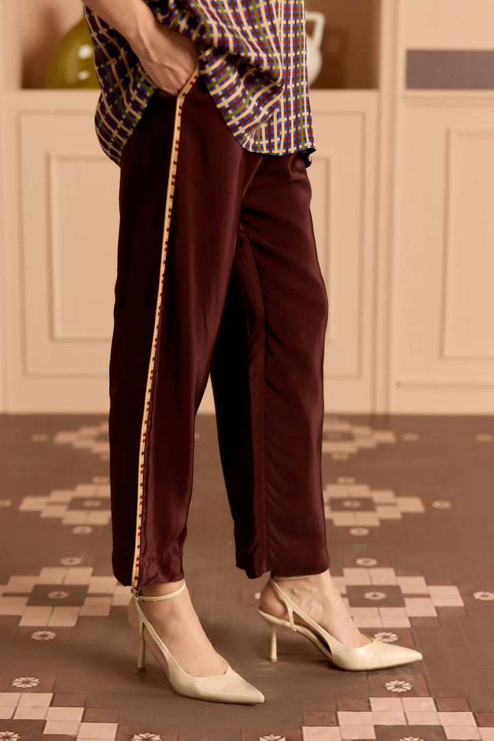 Burgandy Solid Pants