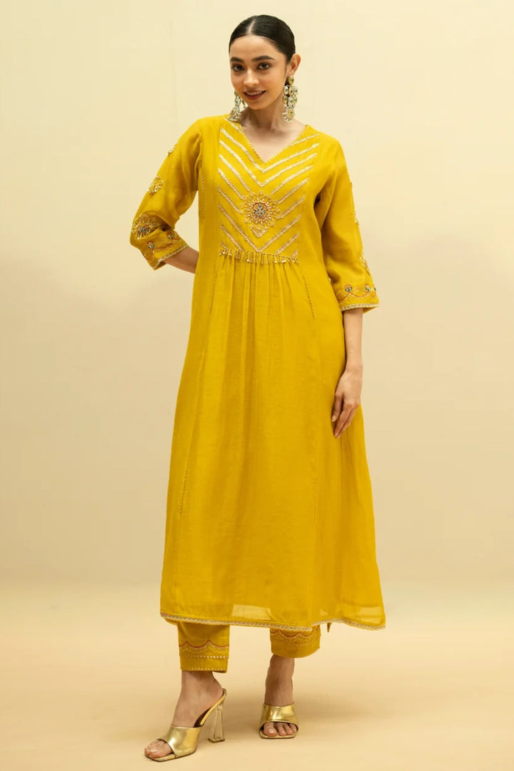 Jhoomar Mul Chanderi Aline Kurta Set