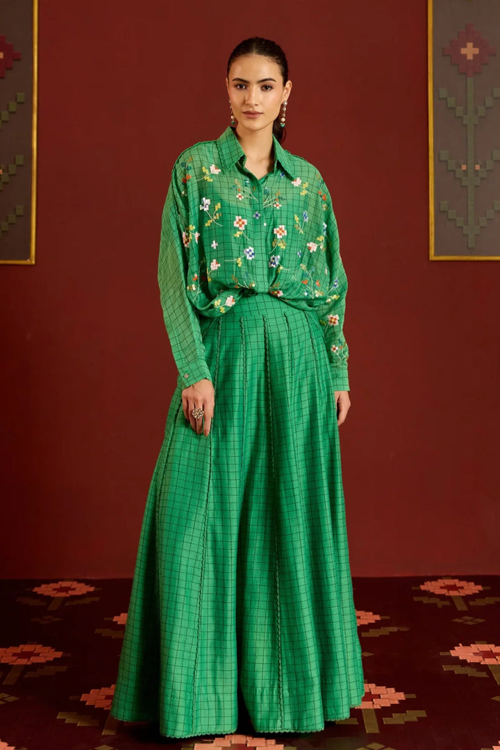 Green Chanderi Skirt