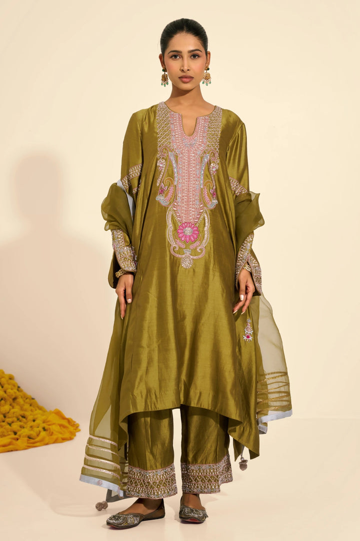 Olive green kurta set